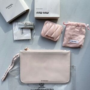 Burberry Chanel Miu Miu Cosmetics Beauty Gift Set Bundle Mirror Pouch Hair Clips